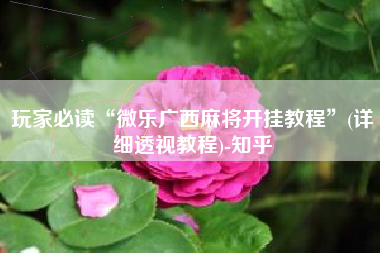 玩家必读“微乐广西麻将开挂教程	”(详细透视教程)-知乎