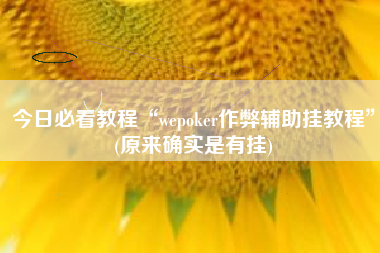 今日必看教程“wepoker作弊辅助挂教程”(原来确实是有挂)