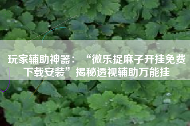 玩家辅助神器：“微乐捉麻子开挂免费下载安装”揭秘透视辅助万能挂