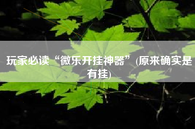 玩家必读“微乐开挂神器	”(原来确实是有挂)