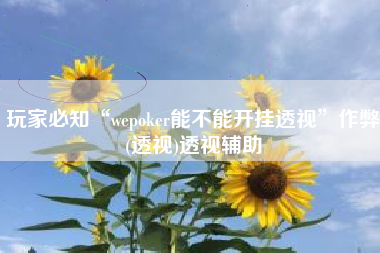 玩家必知“wepoker能不能开挂透视”作弊(透视)透视辅助