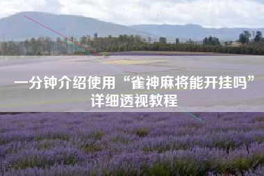 一分钟介绍使用“雀神麻将能开挂吗	”详细透视教程