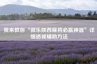 我来教你“微乐陕西麻将必赢神器”详细透视辅助方法