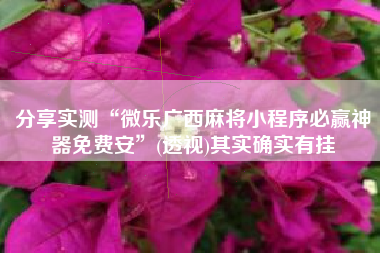 分享实测“微乐广西麻将小程序必赢神器免费安”(透视)其实确实有挂