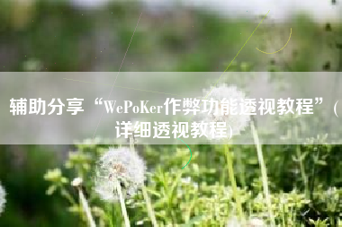 辅助分享“WePoKer作弊功能透视教程	”(详细透视教程)