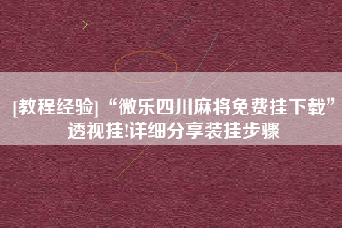 [教程经验]“微乐四川麻将免费挂下载”透视挂!详细分享装挂步骤