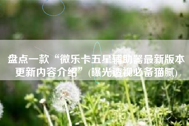盘点一款“微乐卡五星辅助器最新版本更新内容介绍”(曝光透视必备猫腻)