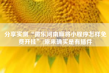 分享实测“微乐河南麻将小程序怎样免费开挂	”(原来确实是有插件