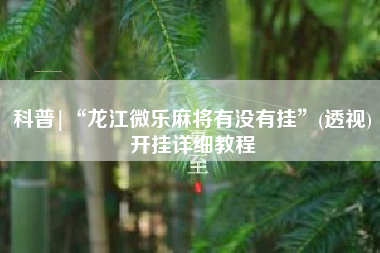 科普|“龙江微乐麻将有没有挂	”(透视)开挂详细教程