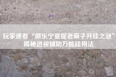 玩家速看“微乐宁夏捉老麻子开挂之谜	”揭秘透视辅助万能挂用法