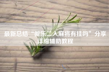 最新总结“微乐二人麻将有挂吗	”分享详细辅助教程