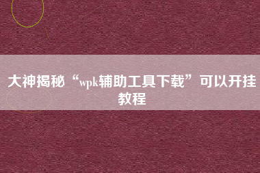 大神揭秘“wpk辅助工具下载	”可以开挂教程