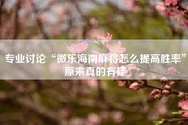 专业讨论“微乐海南麻将怎么提高胜率”原来真的有挂