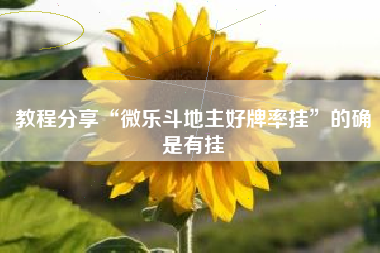教程分享“微乐斗地主好牌率挂”的确是有挂