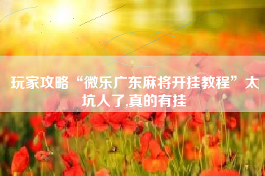 玩家攻略“微乐广东麻将开挂教程”太坑人了,真的有挂