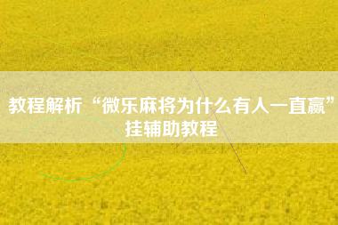教程解析“微乐麻将为什么有人一直赢”挂辅助教程