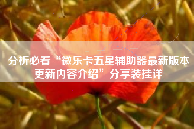 分析必看“微乐卡五星辅助器最新版本更新内容介绍”分享装挂详