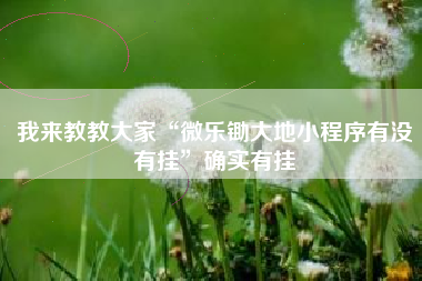 我来教教大家“微乐锄大地小程序有没有挂”确实有挂