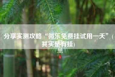 分享实测攻略“微乐免费挂试用一天”(其实是有挂)