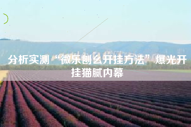 分析实测“微乐刨幺开挂方法”爆光开挂猫腻内幕