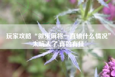 玩家攻略“微乐麻将一直输什么情况	”太坑人了,真的有挂