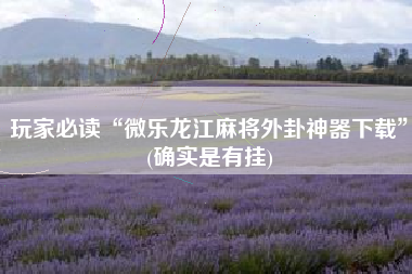 玩家必读“微乐龙江麻将外卦神器下载”(确实是有挂)