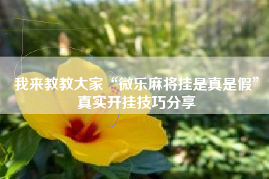 我来教教大家“微乐麻将挂是真是假	”真实开挂技巧分享