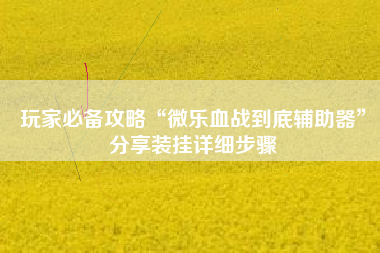 玩家必备攻略“微乐血战到底辅助器	”分享装挂详细步骤