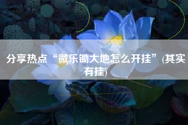 分享热点“微乐锄大地怎么开挂	”(其实有挂)