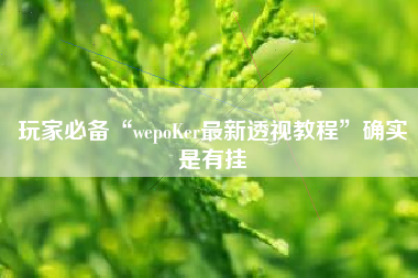 玩家必备“wepoKer最新透视教程”确实是有挂