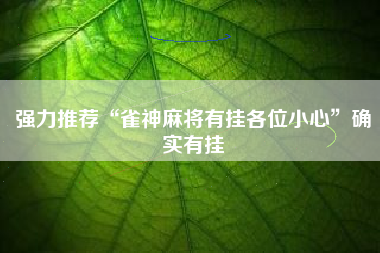 强力推荐“雀神麻将有挂各位小心”确实有挂