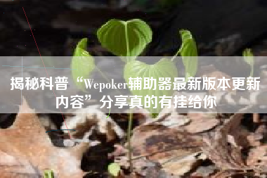 揭秘科普“Wepoker辅助器最新版本更新内容”分享真的有挂给你